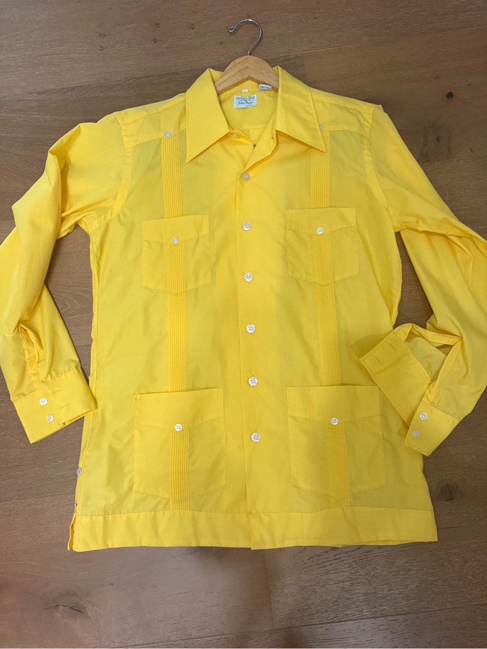 Christian Dior Vintage 70’s Yellow Guayabera-Style Button-Up Shirt Jordan Marsh